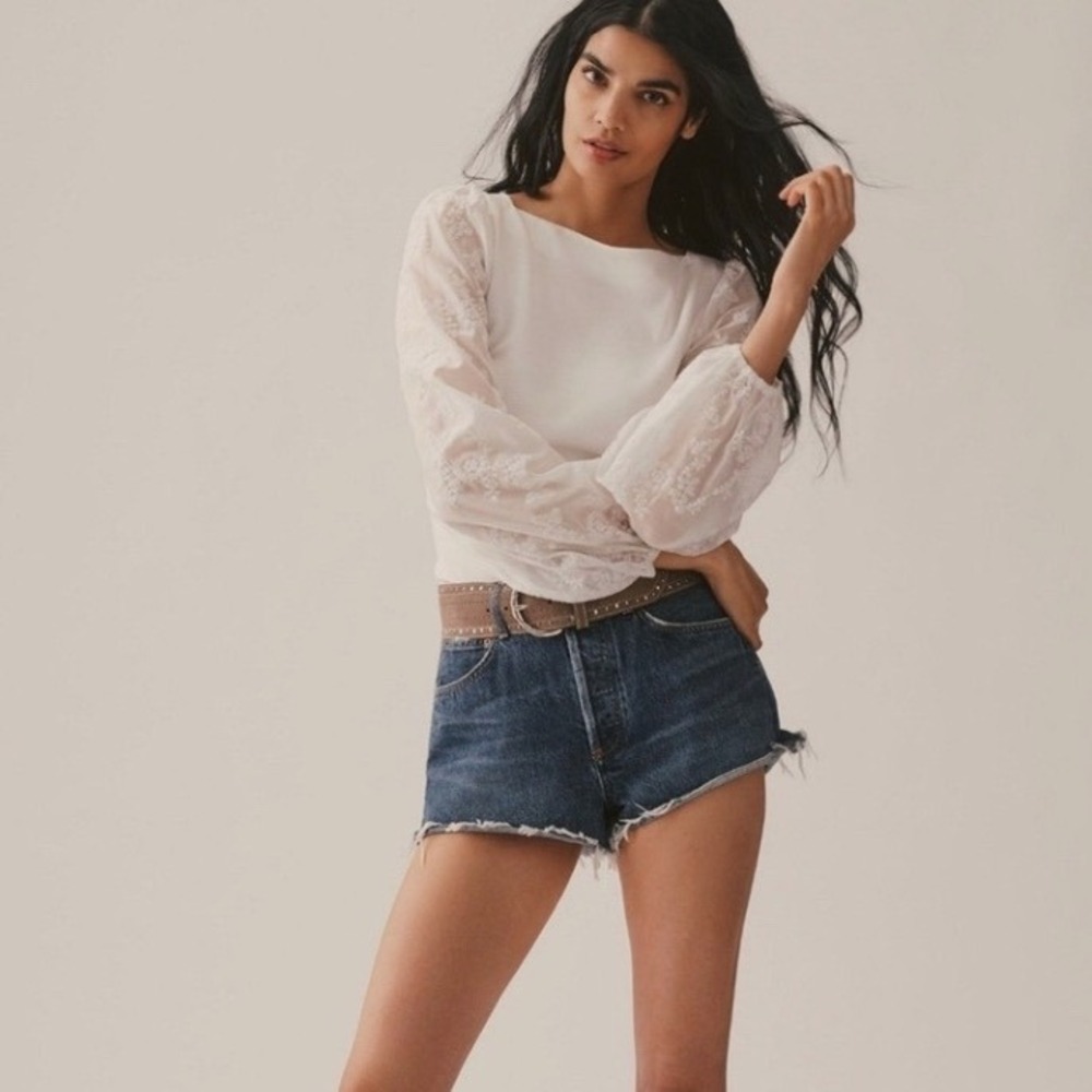 Anthropologie Sunday in Brooklyn Lace Sleeve Blouse Small White Boho - Picture 3 of 13